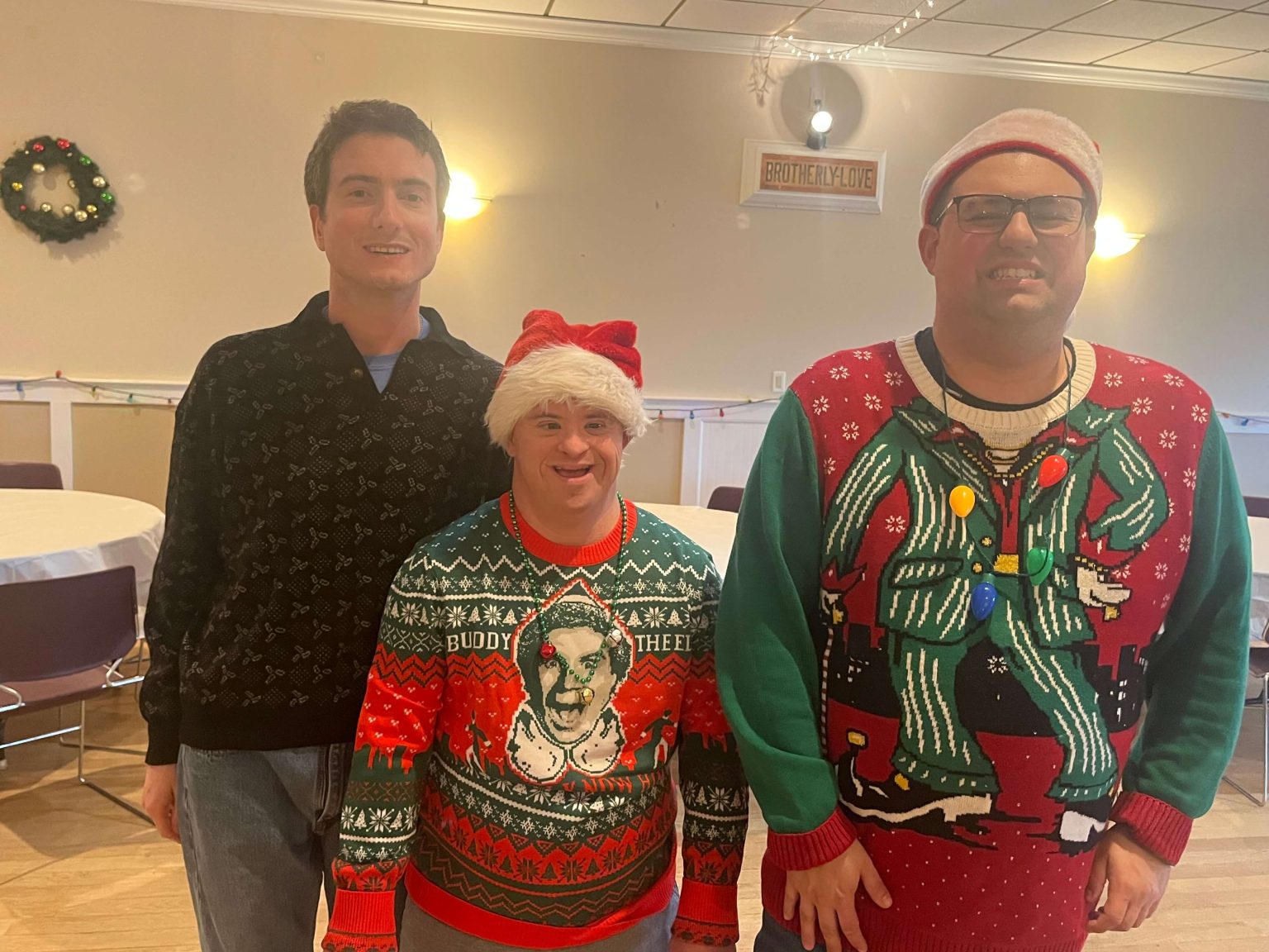 People with special needs at the iStrive Community's "Ugly Sweater Event."