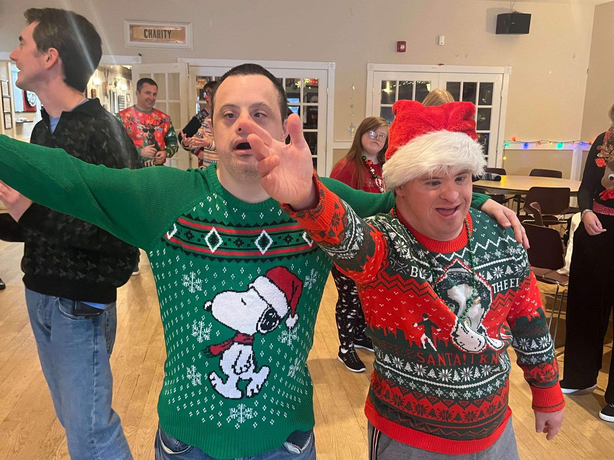 People with special needs at the iStrive Community's "Ugly Sweater Event."