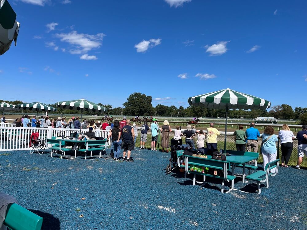 People with special needs at a racehorse event.
