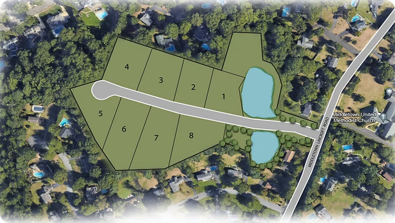 The layout of Magnolia Oaks drawn out over a map, with housing unit numbers.