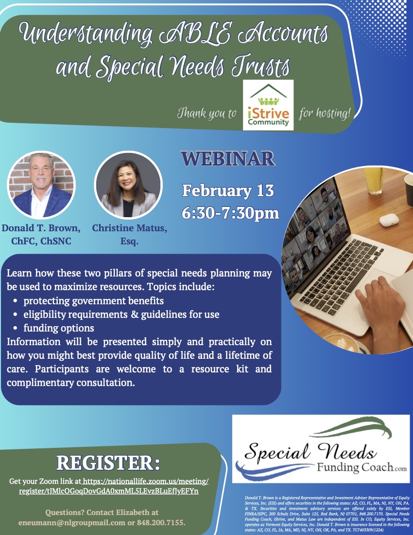 Flyer for Webinar- Understanding Able Accounts and Special Needs Trusts