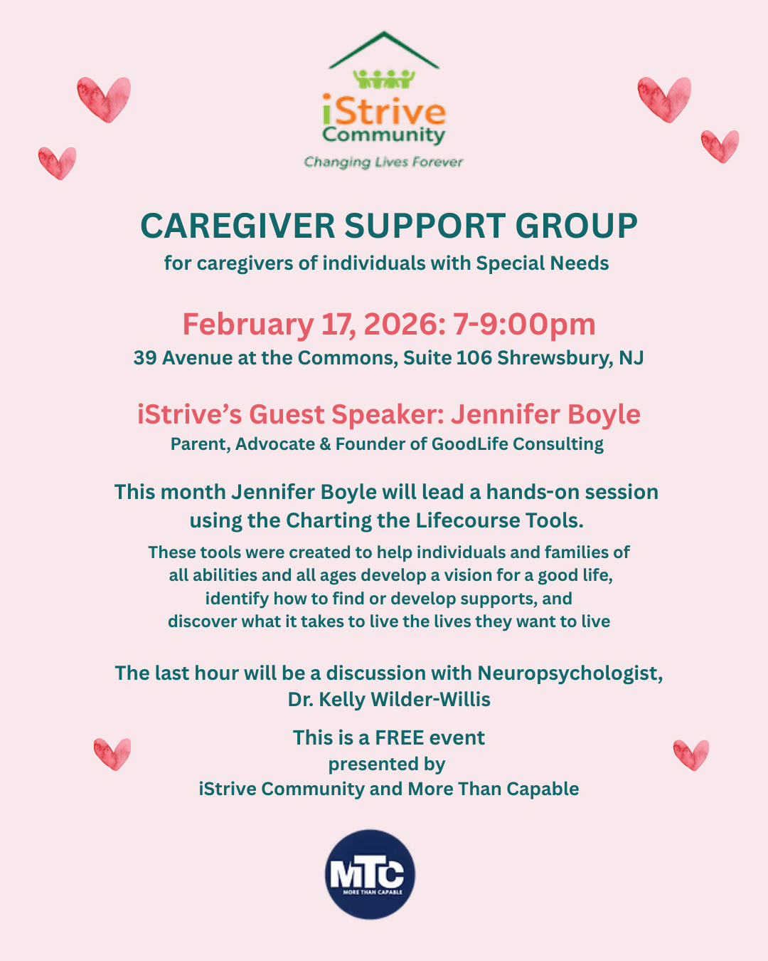 Flyer for the 2026 February Caregiver Support Group Meeting