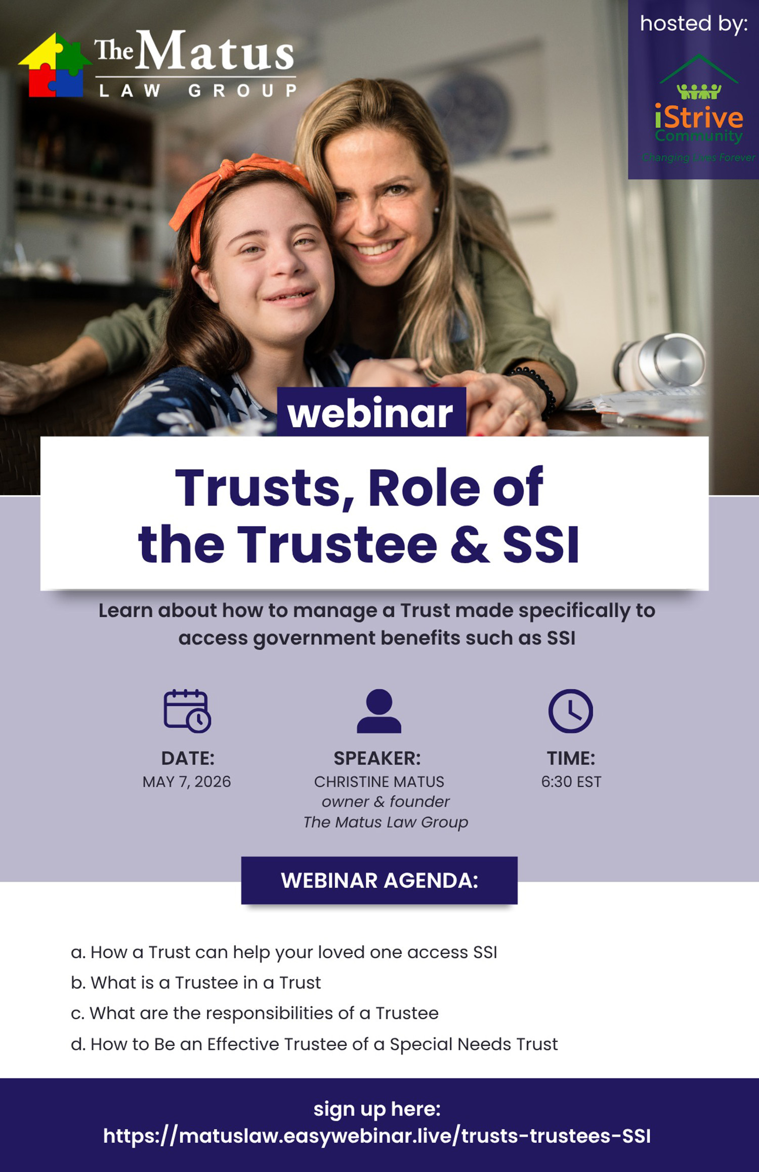 Trusts, the Role of Trustees & SSI webinar flyer