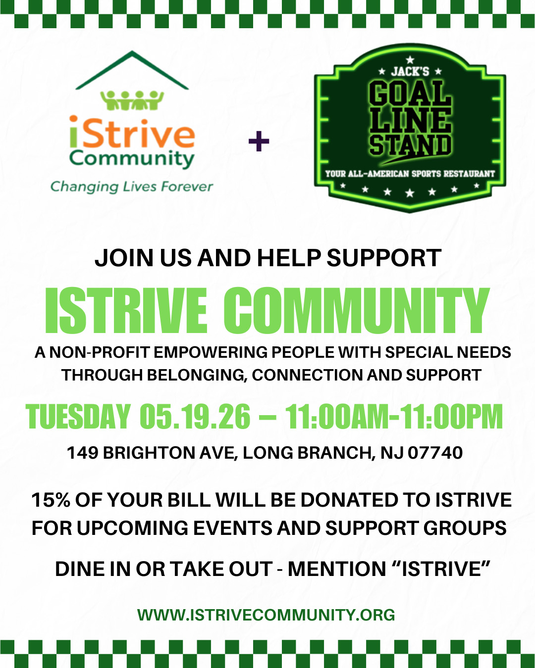 flyer for iStrive and Jack's Goal Line Fundraiser